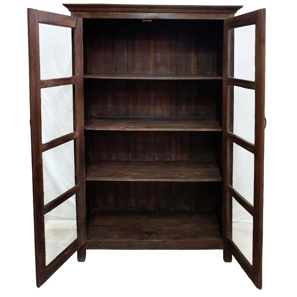 Vetrina in legno con finitura artigianale marrone, 110x45x180h cm