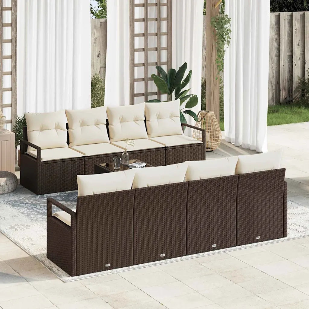 Set di divani con cuscino 7 pcs Marrone e Crema polyrattan