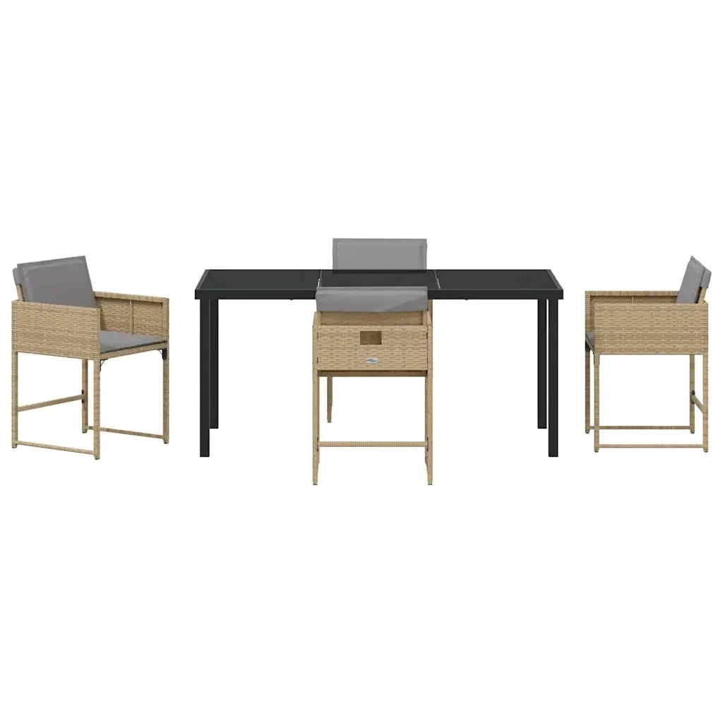 Set da Pranzo per Giardino con cuscino 5 pz | Set Salotto da Giardino Beige polyrattan