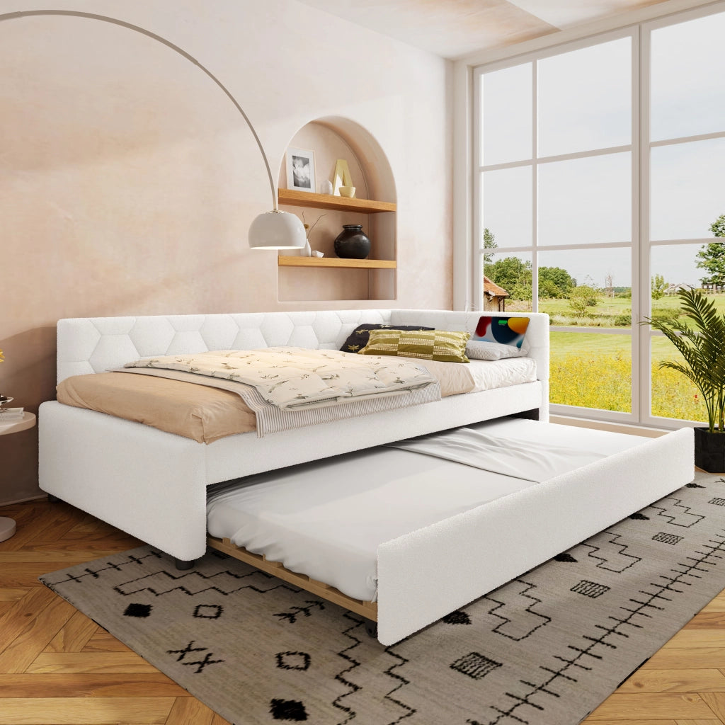 Daybett con funzione divano letto in velluto bianco 90x200 cm
