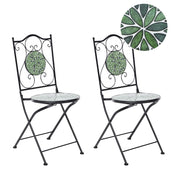 Set di 2 sedie da giardino in ferro nero con piastrelle rotonde in ceramica a mosaico stile ferro battuto pieghevoli
