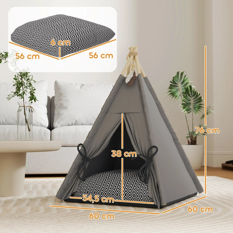 Tenda teepee per animali domestici, tenda per gatti con cuscino sfoderabile e lavabile, casetta per gatti con pavimento antiscivolo, palla da gioco,