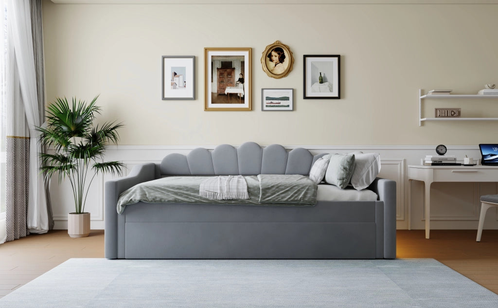 DESMIU Divano Letto 140 × 200 cm 2 Posti con LED, letto estraibile, senza materasso, in MDF e compensato, grigio