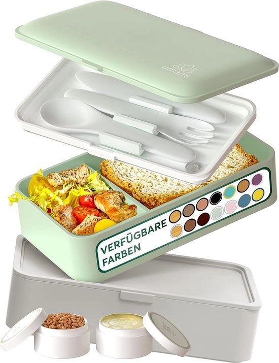 Lunchbox per adulti, 1,2 l, con utensili, 2 contenitori per salse come cassetta per pane, contenitore per snack, cassetta per pane libera da grassi per adulti, inclusa accessori, cassetta per pane con scomparti