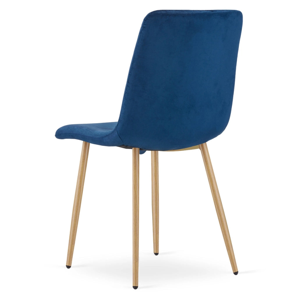 Sedia Turin in velluto blu navy con gambe effetto legno