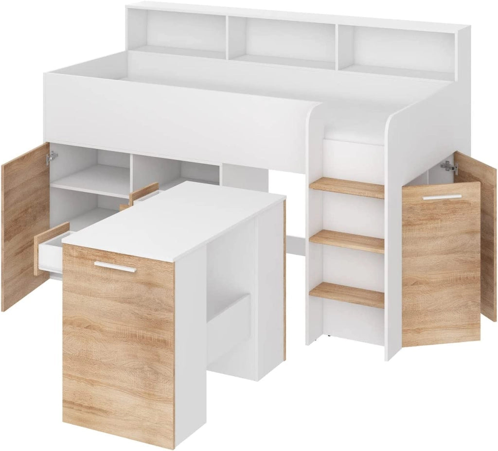 LETTO ARMADIO CASSETTIERE  BAMBINI NEO cm206x120x138h BIANCO ROVERE
