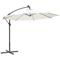 Ombrellone da Giardino a Braccio 3x2.5 m con Manovella e 8 Strisce LED a Energia Solare, Crema