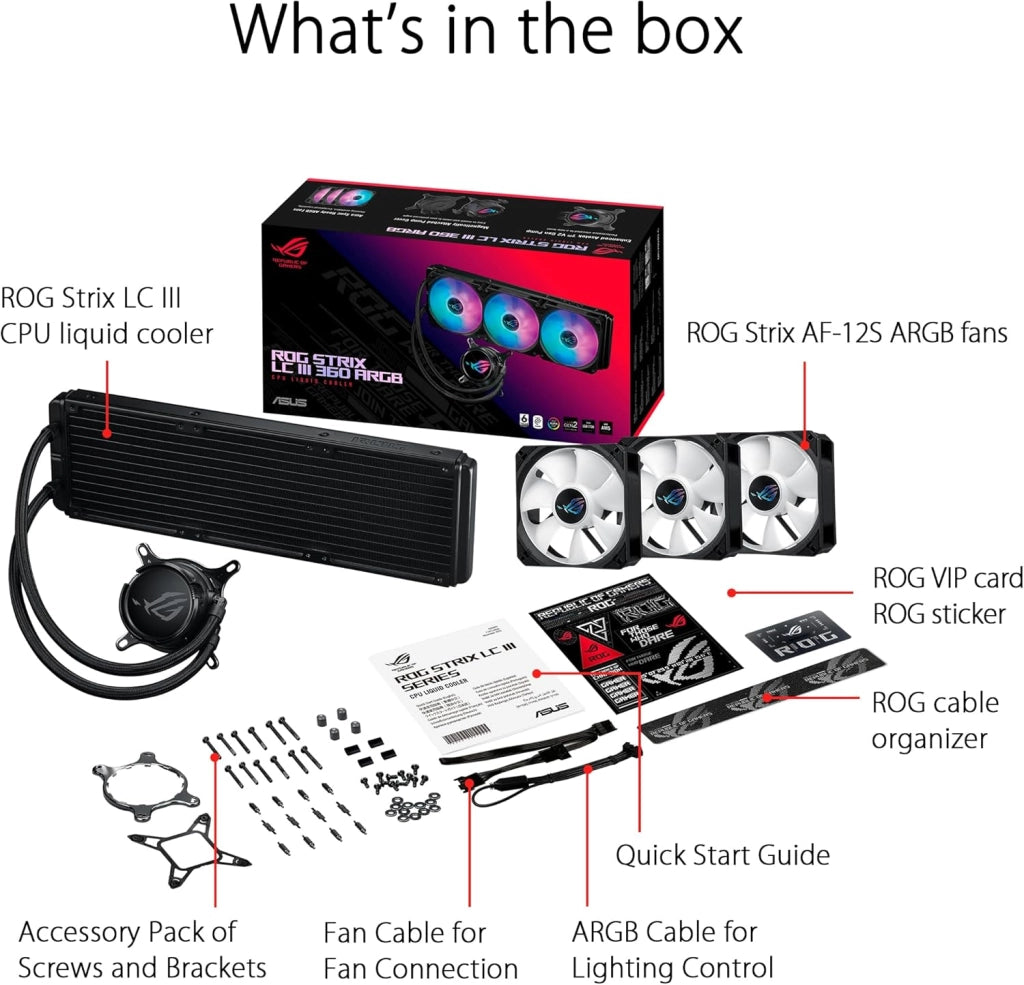 ROG Strix LC III 360 ARGB, dissipatore di liquidi per CPU all-in-one con blocco dell'acqua ruotabile a 360°, pompa Asetek V2 di 7a generazione, ventole ARGB ROG Premium, Aura Sync, Nero