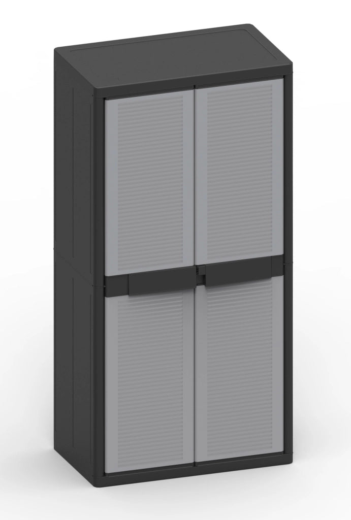Armadio Portascope Modulare da Esterno 89,7x53,7x180 cm 2 Ante 4 Ripiani in Polipropilene Jumbo Cab Grigio e Nero
