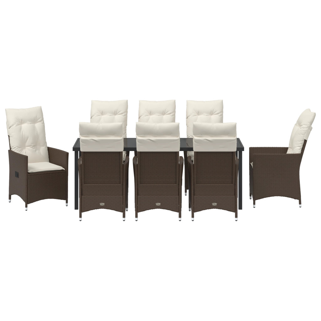 Set da Pranzo da Giardino 9 Pezzi con Cuscini Marrone in Polyrattan