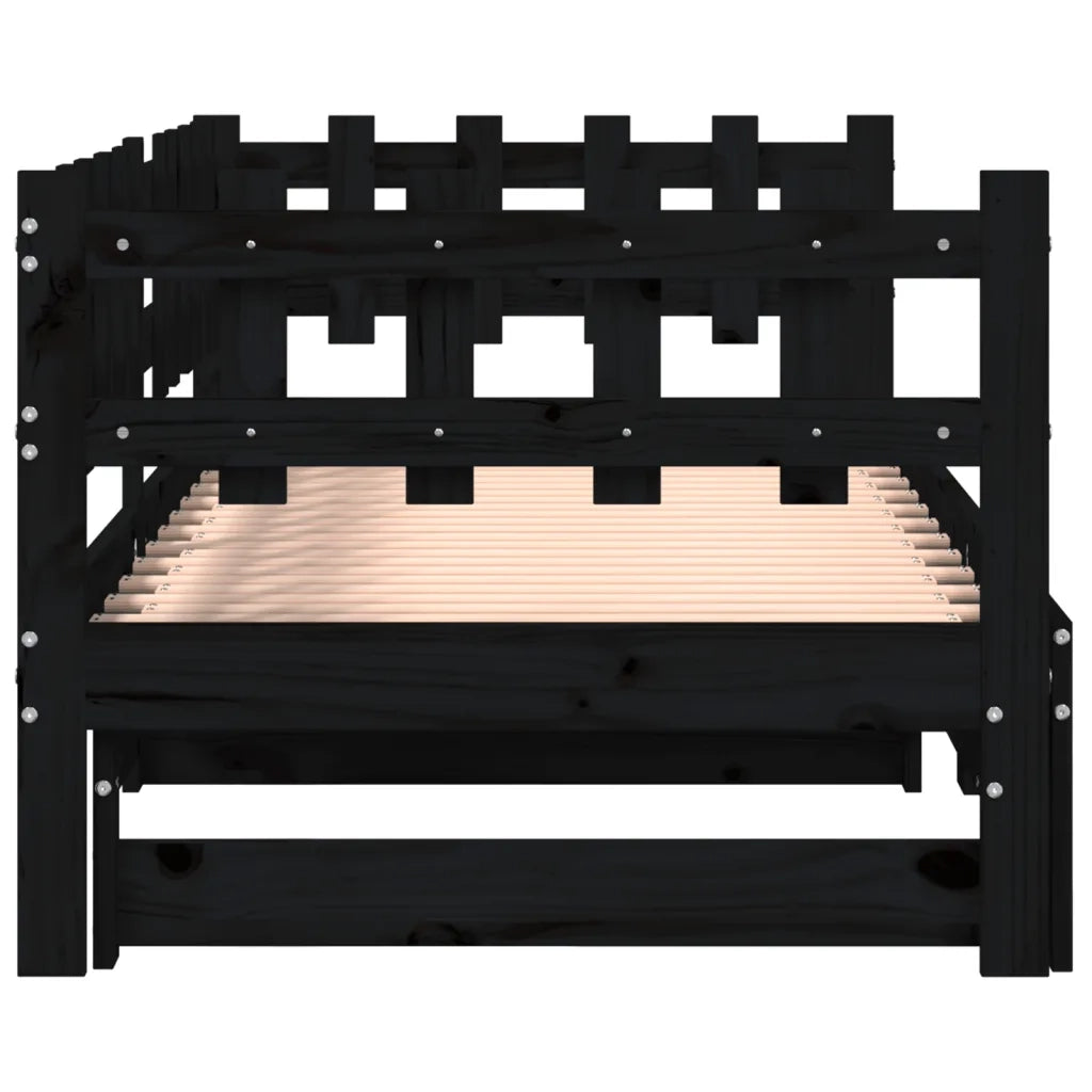 Dormeuse Estraibile Nera 2x(90x200) cm Legno Massello di Pino