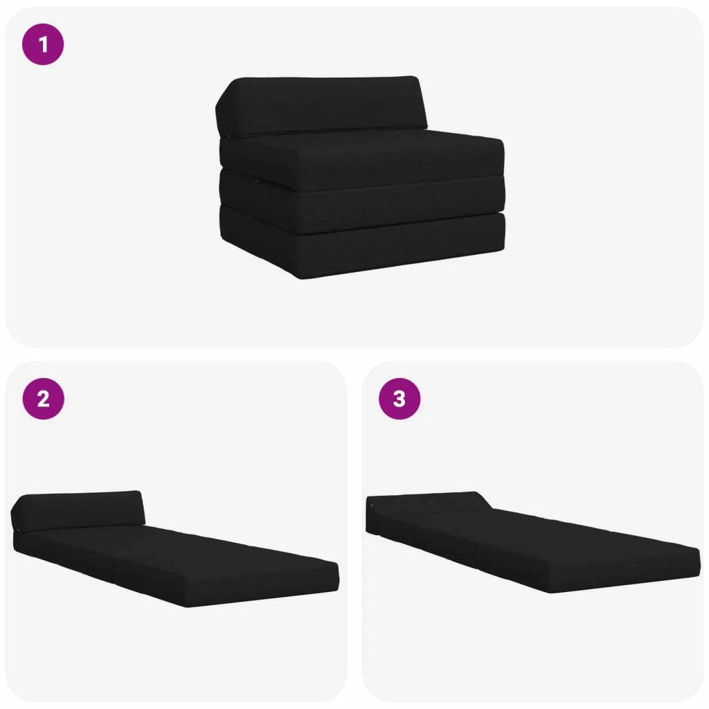 Divano Letto Pieghevole Nero 200 x 70 x 10 cm Tessuto