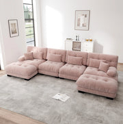 Divano modulare con pouf mobile; 406x145x81 cm; chenille rosa