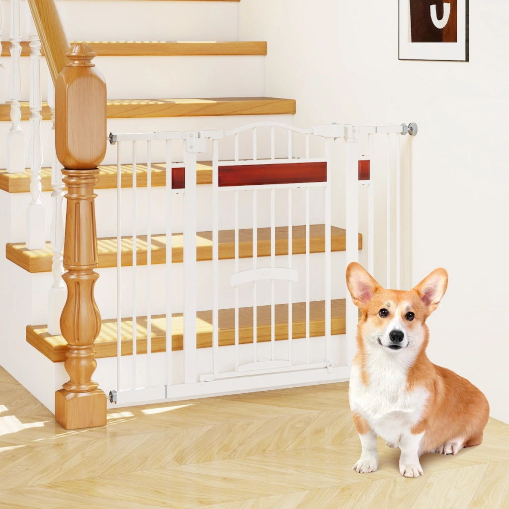 Cancello per animali per aperture da 74 a 104 cm con 2 prolunghe, Cancello per animali installazione senza fori Bianco