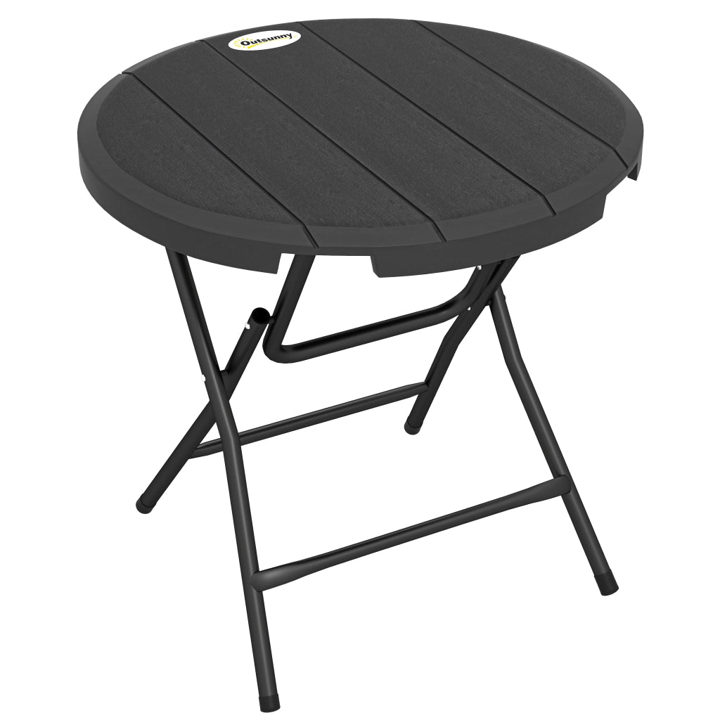 Tavolo da giardino rotondo pieghevole per 4 persone; dall'aspetto legno; acciaio e plastica; grigio scuro; 80 x 80 x 73 cm