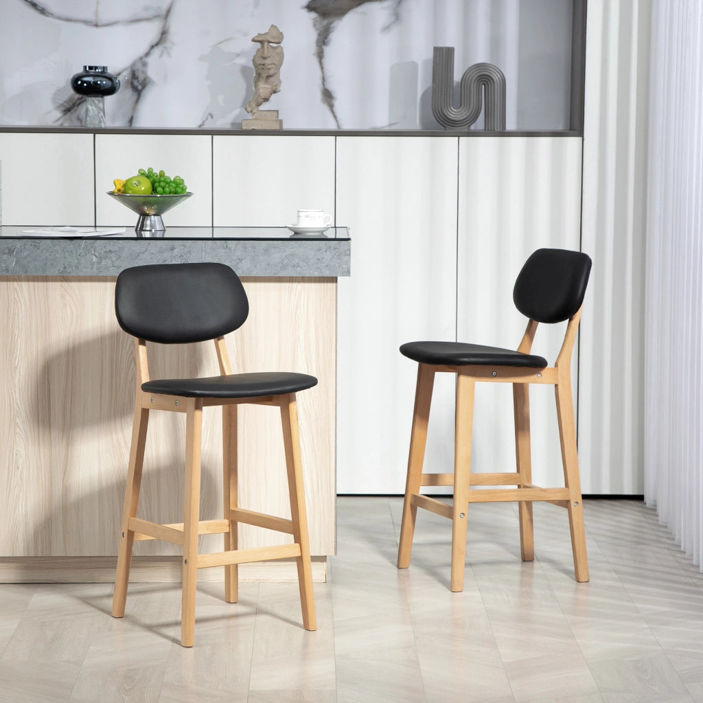 Sgabelli da Bar ¨C Zephmum ¨C 2 Pezzi, Struttura in Legno, Rivestimento in Similpelle Nero