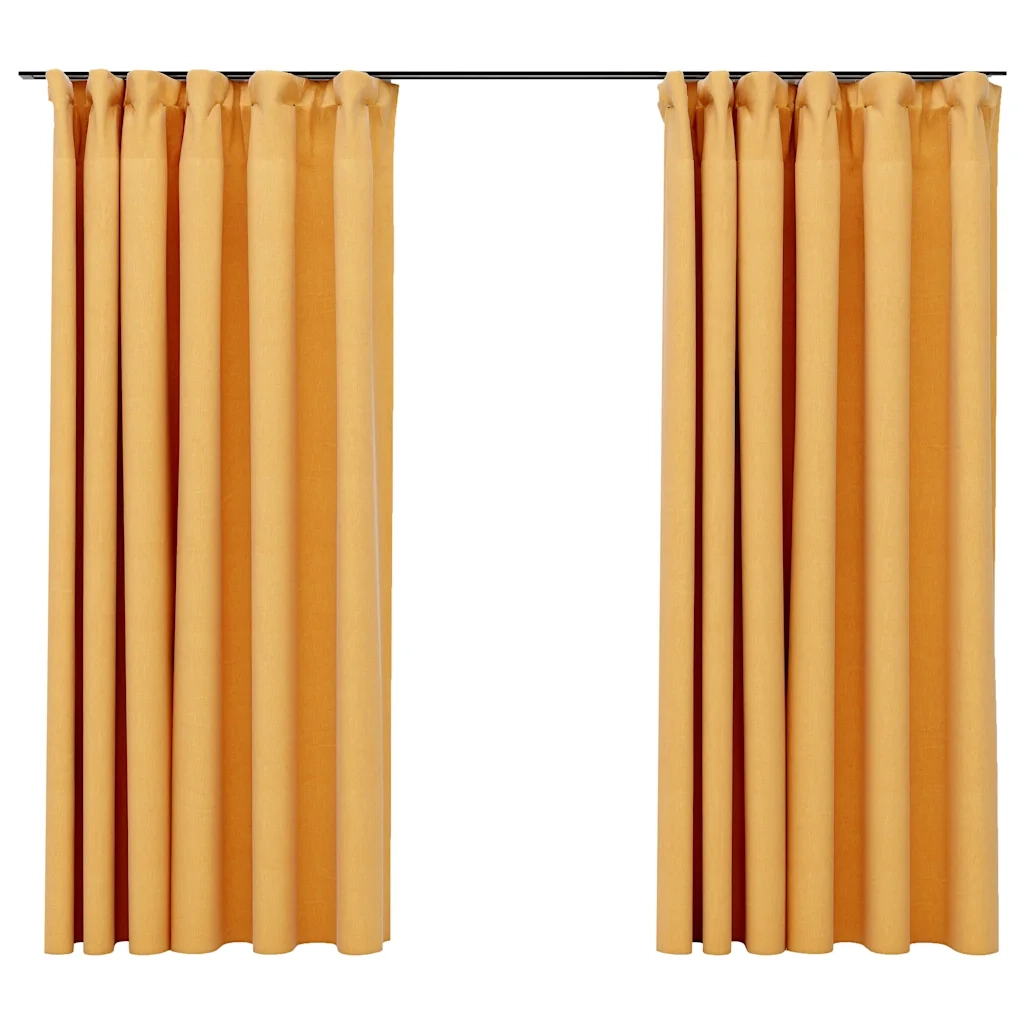 Tende Oscuranti con Ganci Effetto Lino 2 pz Gialle 140x175 cm 321196