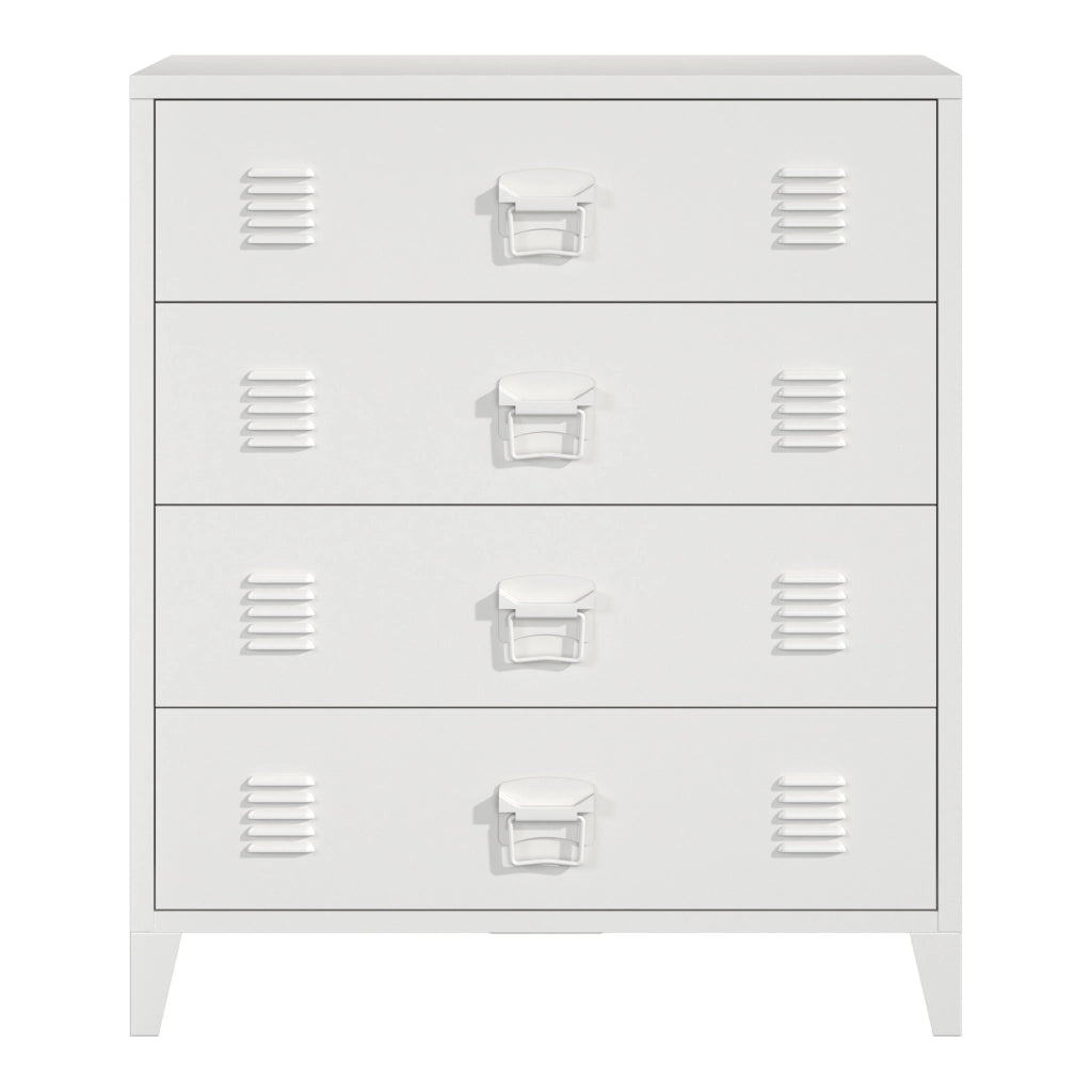 Cassettiera Hämeenlinna Comò in Acciaio con 4 Cassetti 92 x 80 x 40 cm Bianco [en.casa]