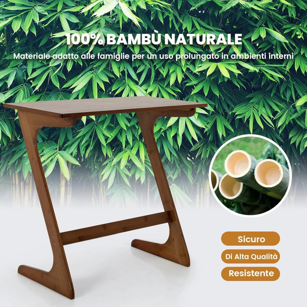 Tavolino Laterale, Tavolino da Divano e Letto in Bambù con Ampio Piano per Laptop, Struttura Stabile, Design Salvaspazio per Camera da Letto, Soggiorno, Studio, 75 x 40 x 70 cm (Marrone)