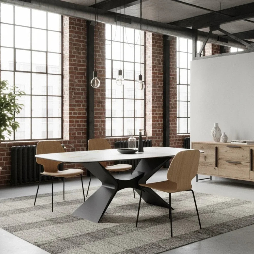 Tavolo da pranzo fisso in ceramica su vetro effetto marmo calacatta Halo 220x110 cm fino a 8 posti | Duzzle