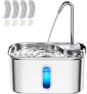 Fonte di acqua per gatti in acciaio inossidabile, 2,6 l/88 oz, fonte di acqua per gatti in acciaio inossidabile 304, fonte di acqua per gatti per interni, distributore di acqua BPA-free per cani (vasca di acqua con 4 filtri e 4 spugne)