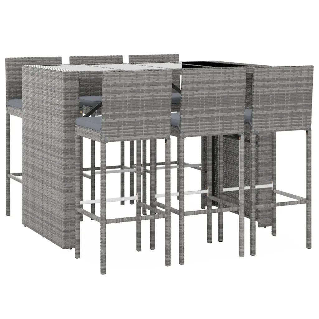 Set Bar da Giardino 7 pz con Cuscini in Polyrattan Grigio