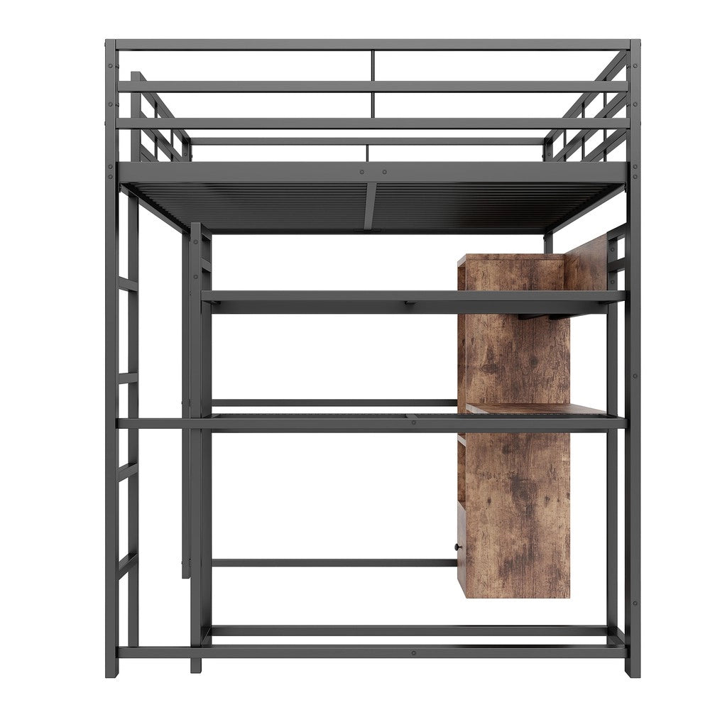 Letto a Soppalco con Scrivania e LED ¨C MINIMAL ¨C Metallo Nero 140x200cm