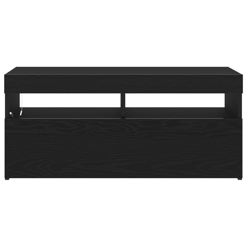 Mobile TV  con luci LED, Nero Rovere 90x35x40 cm in legno ingegnerizzato
