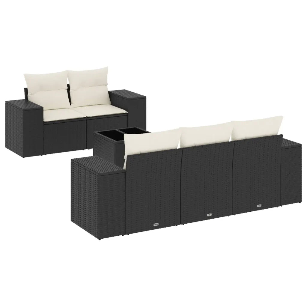 Set Divano da Giardino 6 pz con Cuscini Nero in Polyrattan 3222295
