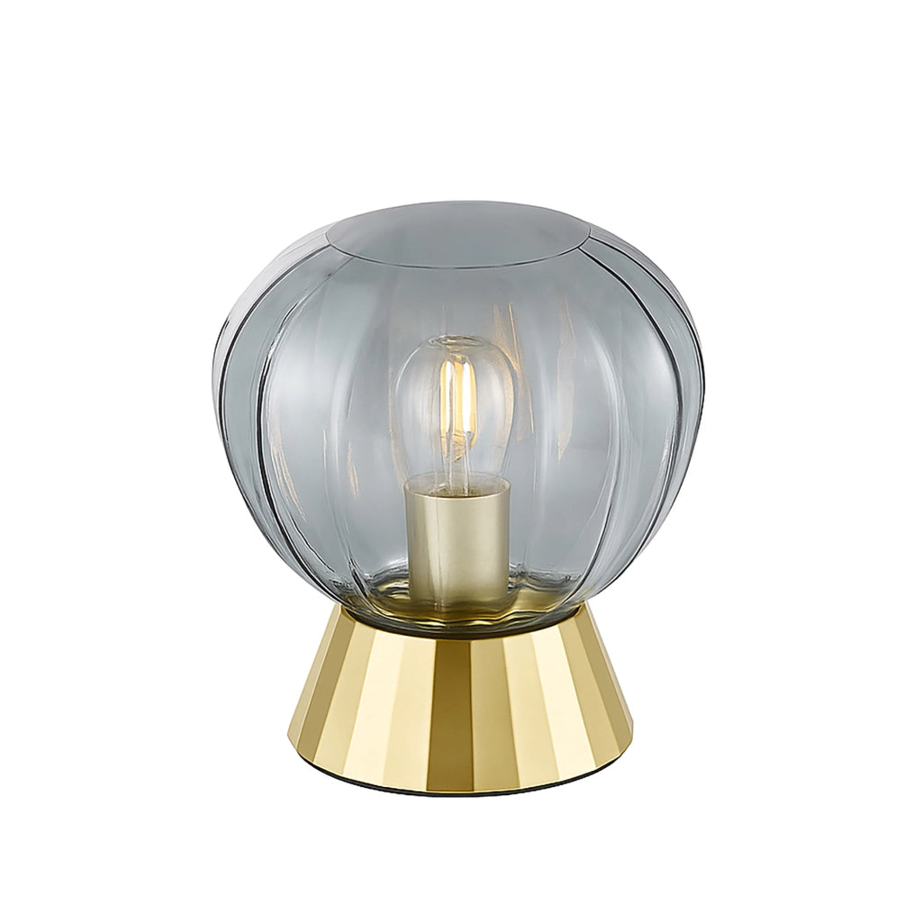 Lampada Da Tavolo Moderna Sydney Base Oro E Sfera In Vetro Fumé 1 Luce E14