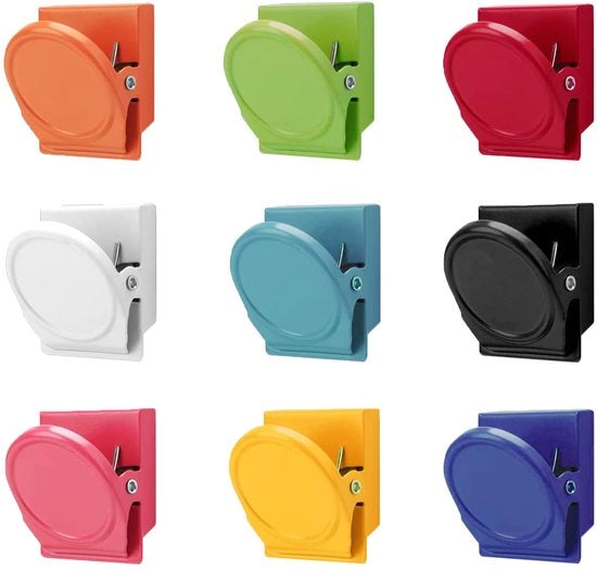 Set di magneti per frigorifero, 9 pezzi forti, magneti per lavagna bianca, clip magnetiche colorate, resistenti alle graffette per bambini e adulti