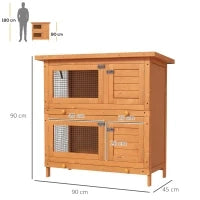 Gabbia a Due Piani per Conigli, Conigliera da Esterno in Legno di Abete, 90x45x90 cm, Legno e Verde