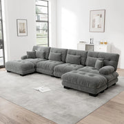 Divano modulare 406x145x81 cm con pouf mobili in chenille grigio