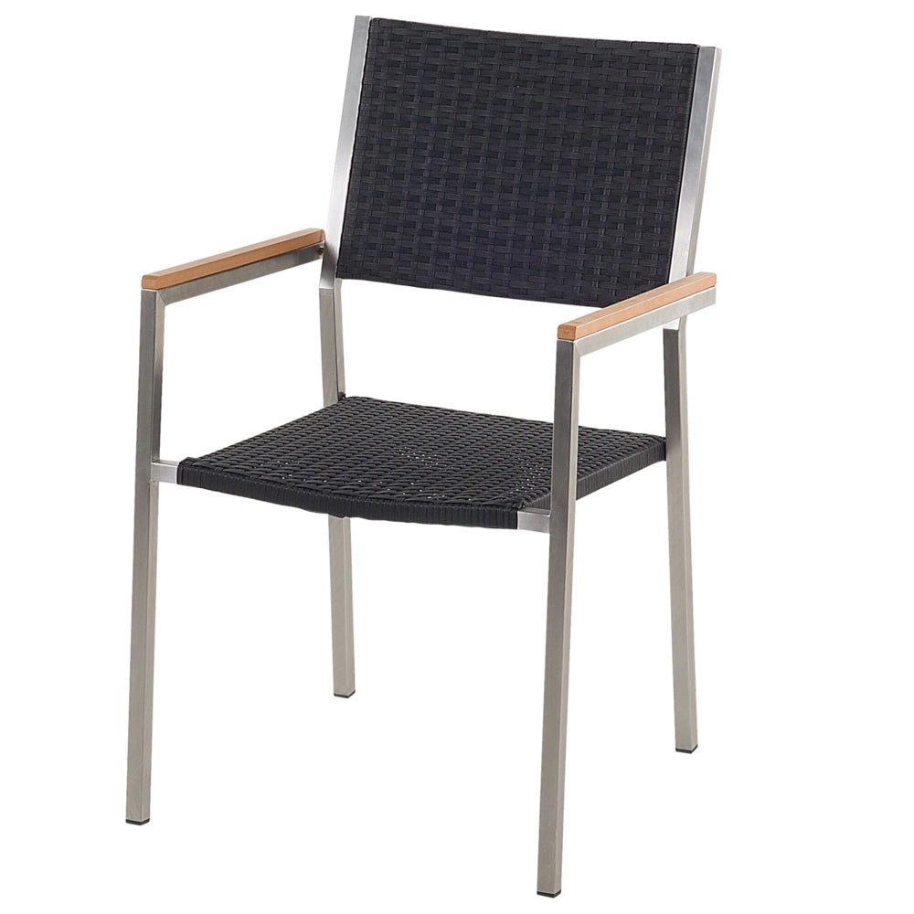 Set da pranzo da giardino Nero con piano in granito Nero sedie in rattan 6 posti 180 x 90 cm piastra tripla
