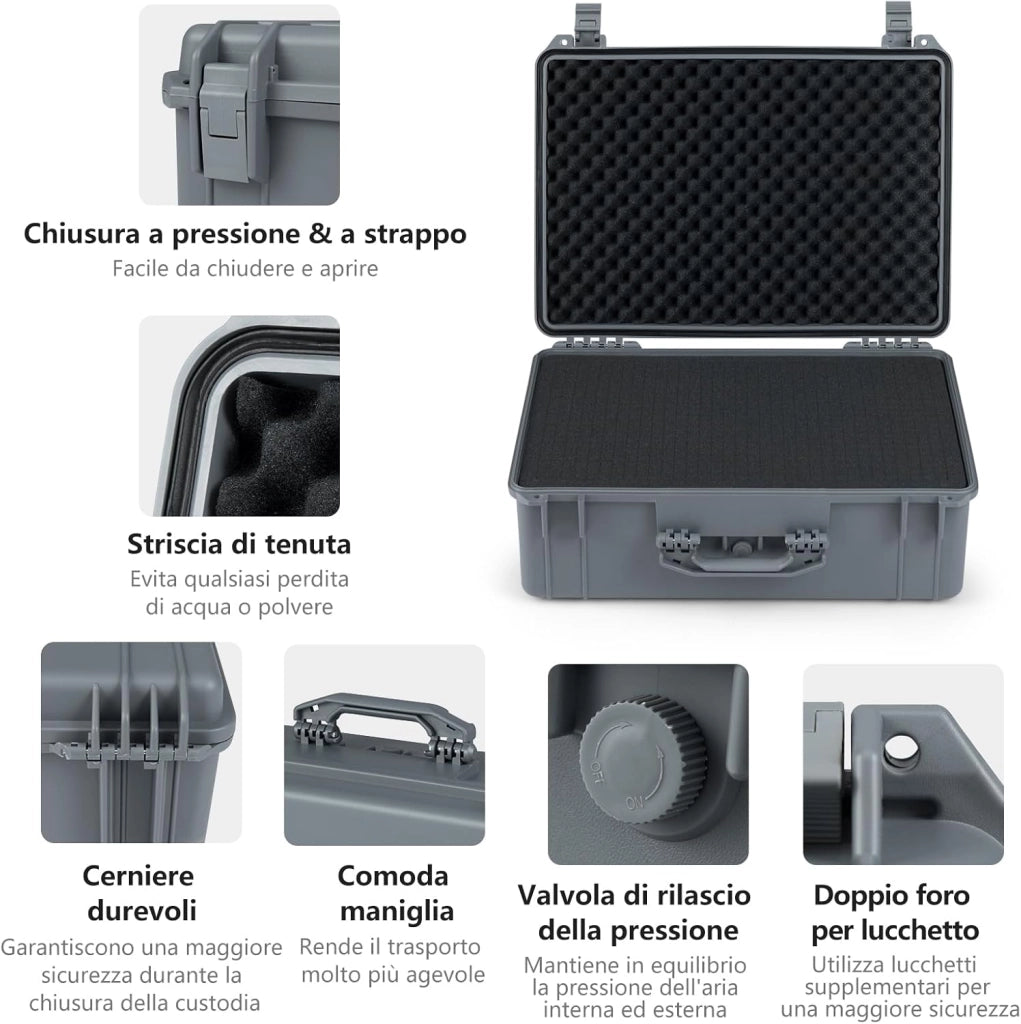 Valigetta per Macchina Fotografica Impermeabile, Custodia per Fotocamera con inserto in Schiuma Personalizzabile, Impermeabile IP66 e Antipolvere (56 x 44 x 22 cm+Grigio)