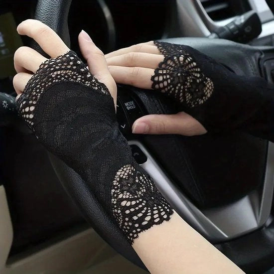2 paia di guanti a forma geometrica vuoti in cotone, disegno minimalistico a mezza manica, maniche sottili e respiranti, con dita elasticizzate, adatti per occasioni estive come matrimoni, feste, date e altri eventi (Nero)