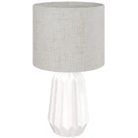 Lampada da Tavolo con Base in Ceramica e Paralume in Lino Stile Retrò 40W Bianco e Beige