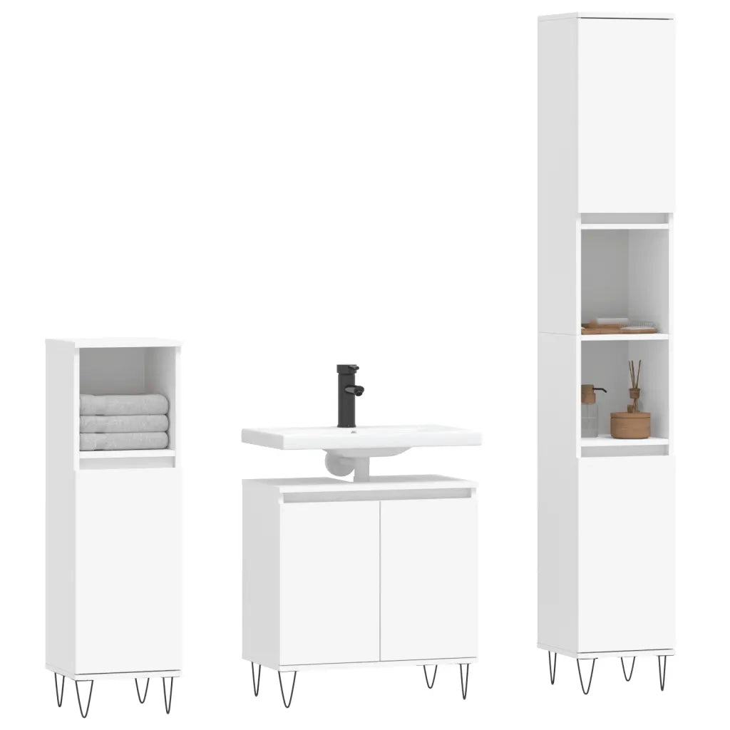 Set di Mobili da Bagno 3 pz Bianco in Legno Multistratocod mxl 77528
