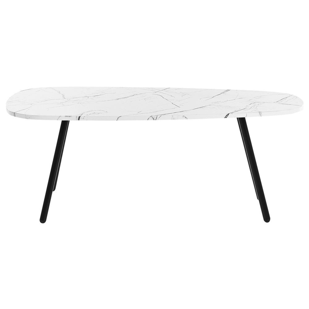 Tavolino moderno effetto marmo gambe in metallo bianco e nero 110 x 60 cm soggiorno