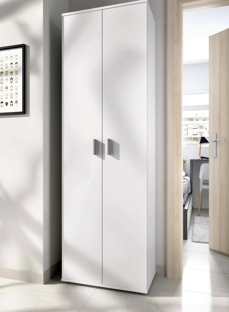 Armadio multiuso Apro, Mobile multifunzione portaoggetti, Guardaroba a 2 ante, 61x35h190 cm, Bianco