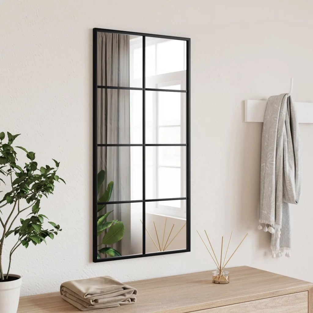 Specchio da Parete-Specchio a Muro-Specchio Decorativo Nero 40x80 cm Rettangolare in Ferro 444286