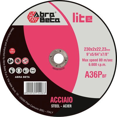 DISCO ABRASIVO TAGLIO FERRO ABRABETA - MM 230X22,2 H.MM 2,0- 25 pezzi