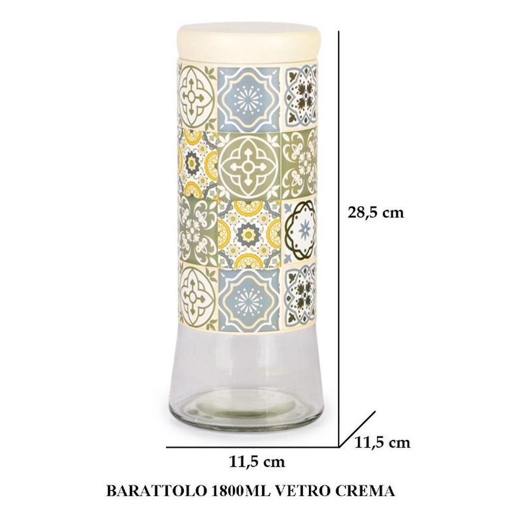 Contenitore Barattolo da Cucina con Tappo Decoro Home Crema 1800 ml