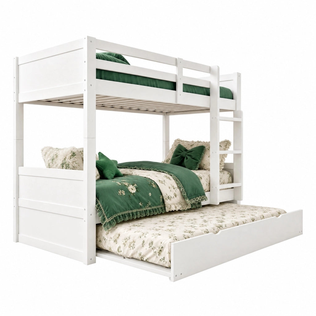 LETTO a castello 90x200 cm in legno bianco con letto estraibile