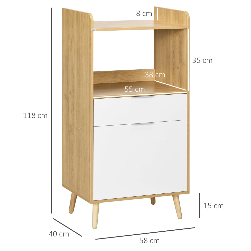 EasyComfort Mobiletto per Microonde in Truciolato con Ripiano Superiore, Cassetto Scorrevole e Armadietto, 58x40x118 cm