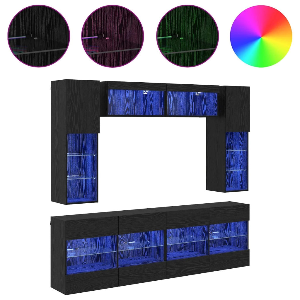 Set di Mobiletto da TV a Parete con led 6 pcs Rovere Nero 3402997