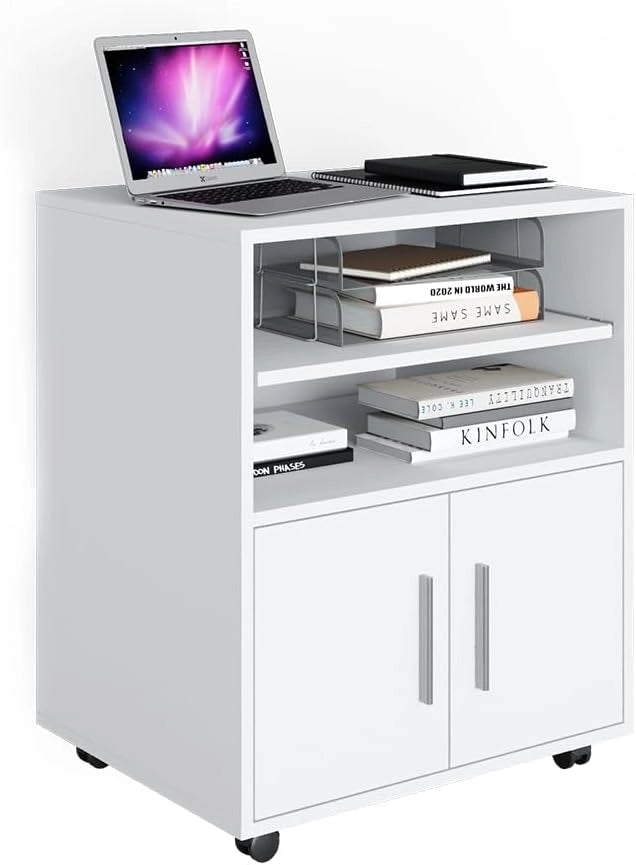 Contenitore per rotoli Novak, Bianco, 48.4 x 60.2 cm, con ripiani aperti e ruote scorrevoli