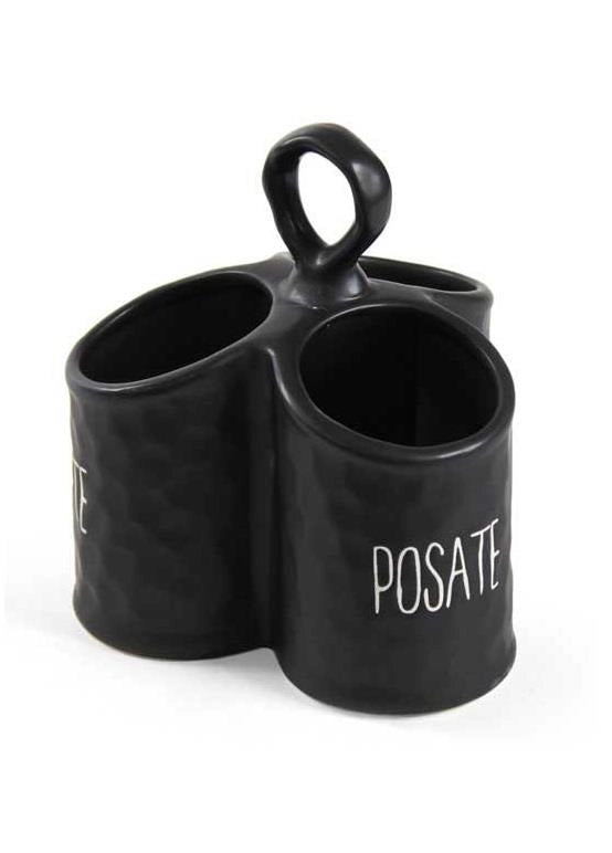 PORTA POSATE NERO MODELLO ONDULATO IN CERAMICA 17 X 18 CM