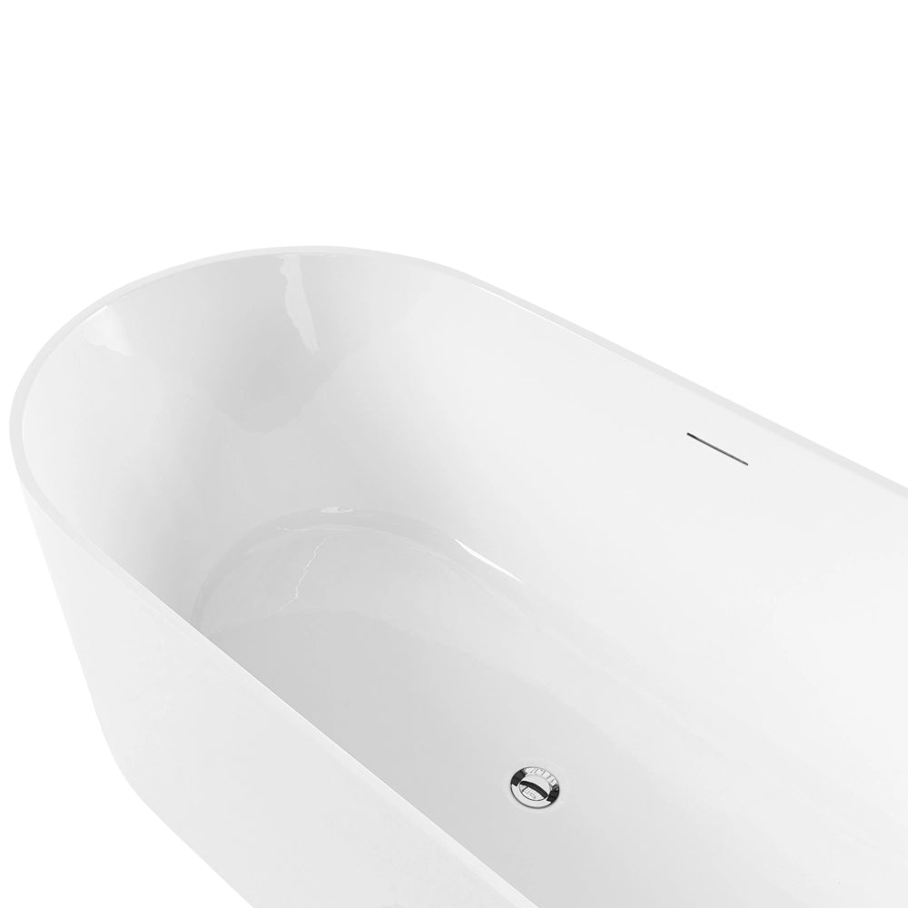 Vasca da bagno indipendente bianca in acrilico singola 167 cm forma ovale sistema di troppo pieno design moderno