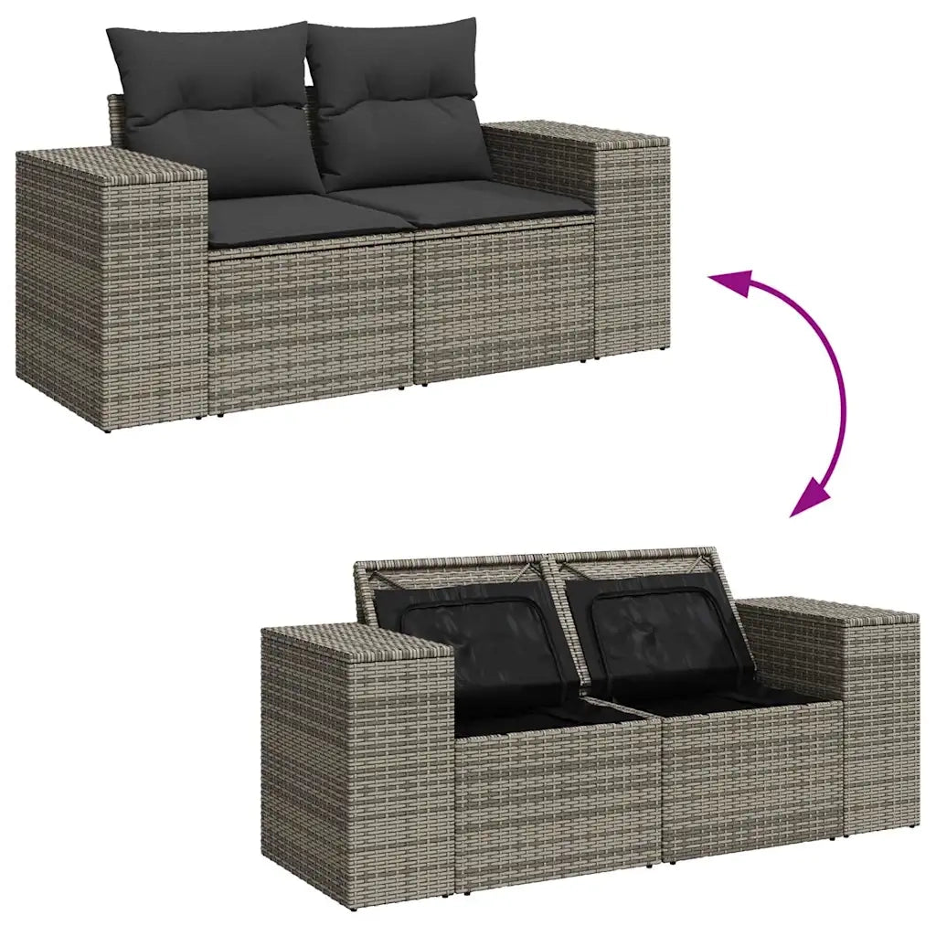 Set Divani da Giardino 7 pz con Cuscini Grigio in Polyrattan 3326751